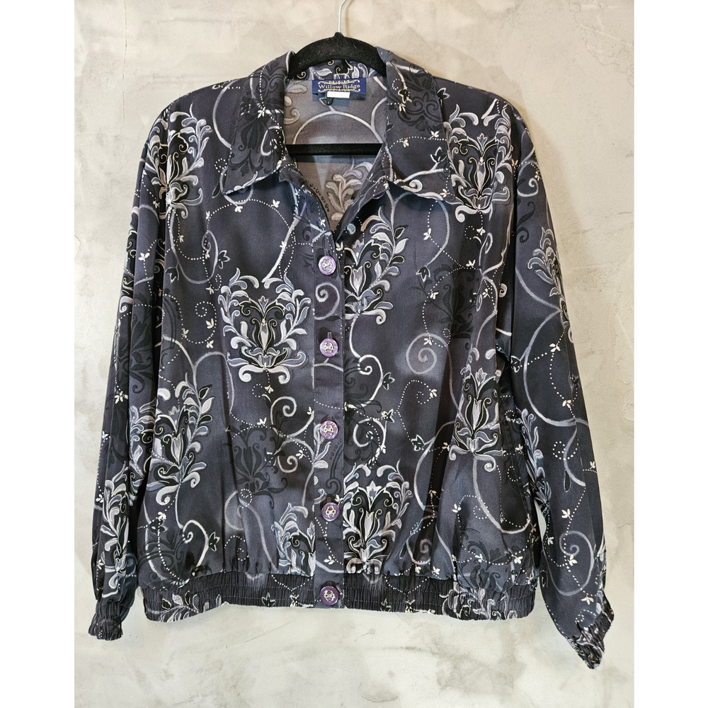 Willow Ridge Women’s Size L Petite Gray Floral Button Front Lightweight Jacket